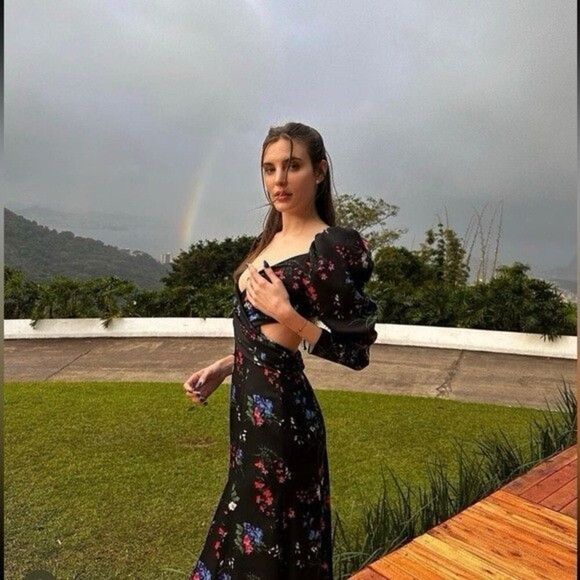 Carolina Herrera Floral Print Crossover Cutout Puff Sleeve Maxi Dress Gown 2 NWD - Picture 3 of 14